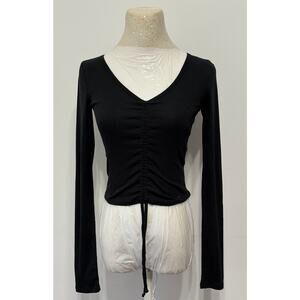 Hollister womens black long sleeve ruched V neck top sz XS Y2K coquette layers